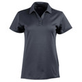 Charcoal grey women's polo shirt with short sleeves and three-button placket