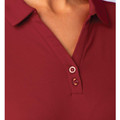 Burgundy women's polo shirt with collar and two-button placket in matching colour