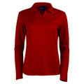 Ladies long sleeve polo shirt in red with spread collar and two-button placket, smooth quick-dry fabric