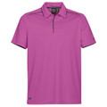 Orchid purple polo shirt with charcoal contrast piping on shoulders and sleeve hems, structured collar and placket