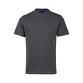 Charcoal grey cotton crew neck t-shirt with short sleeves and smooth flat front panel