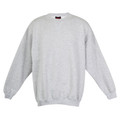 Light grey marle fleece sweatshirt with ribbed crew neck, cuffs and hem on white background