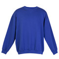 Royal blue crew neck sweatshirt with ribbed cuffs and hem, front flat lay view
