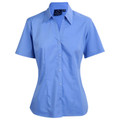 Sky blue short sleeve women's business shirt with pointed collar and button-front placket