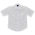 White short sleeve shirt with button front, chest pocket and classic collar