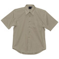Sand short sleeve men's business shirt with point collar, chest pocket and button front placket