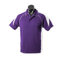 Purple polo shirt with white contrast piping and side panels, featuring collar and short sleeves