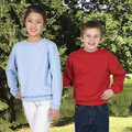 Light blue and red crew neck fleece sweatshirts with ribbed cuffs and hem worn by children