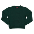 Bottle green kids crew neck sweatshirt flat lay with ribbed cuffs and hem