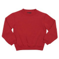 Red crew neck fleece sweatshirt with ribbed cuffs and hem, flat lay on white background