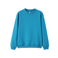 Cerulean blue kids crew neck sweatshirt flat lay, ribbed cuffs and hem, smooth front panel