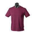 Maroon mini waffle knit poly t-shirt with crew neck and short sleeves on mannequin