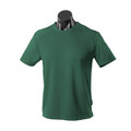 Bottle green men's crew neck short sleeve polyester tee on mannequin, smooth flat front panel