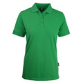 Kelly green ladies polo shirt with collar and three-button placket in stretch pique knit fabric