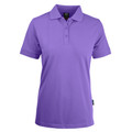 Lilac purple ladies polo shirt with collar and three-button placket in stretch pique knit fabric