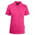 Hot pink ladies polo shirt with collar and button placket featuring smooth stretch pique knit fabric