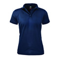 Navy blue ladies polo shirt with honeycomb textured knit fabric and contrast collar detail
