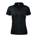 Black ladies polo shirt with honeycomb textured knit fabric and two-button placket