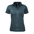 Charcoal grey ladies polo shirt with honeycomb knit texture, short sleeves and three-button placket
