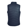 Navy quilted puffer vest with chevron stitching pattern and stand-up collar
