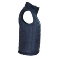 Navy quilted puffer vest with high collar and side zipper pocket