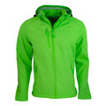 Lime green kids softshell jacket with hood, full front zipper and chest pocket