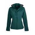 Teal water repellent softshell jacket with hood and chest pocket featuring bonded fleece lining
