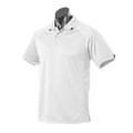 White birdseye knit polo shirt with contrast collar tipping and sleeve tabs
