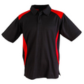 Black Red Secret men's quick-dry TrueDry mesh short sleeve polo shirt with contrast piping, featuring moisture-wicking and anti-bacterial properties for team wear and corporate uniforms.