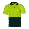 Safety yellow and navy two-tone hi-vis polo shirt with contrast collar and stripe detail