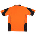 Hi-vis orange polo shirt with black contrast panels on shoulders, sleeves and sides, rear view showing CoolDry fabric