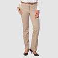 Stone beige straight leg chino pants with flat front panel and classic fit styling