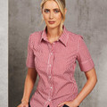 Plain Kadina women's short sleeve business shirt in a cotton-poly gingham checkered pattern, featuring a tailored fit for corporate and hospitality uniforms.