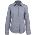 Navy and white gingham check long sleeve shirt with collar and button front placket