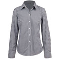 Ladies long sleeve shirt in black and white gingham check pattern with collar and button-front closure