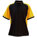Black+White+Gold ARCADIA Men's TrueDry Tri-Colour Polo featuring moisture-wicking technology, a breathable cotton-back fabric for comfort, and a dynamic three-color contrast design for sports teams and club uniforms.