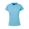 Sky blue women's fitted cotton tee with crew neck and short sleeves on white background