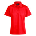 Bright red women's polo shirt with collar and short sleeves in moisture-wicking fabric
