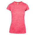 Coral pink marled polyester CoolDry women's t-shirt with crew neck and contrast stitching detail