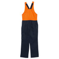 Orange and navy hi-vis action back overalls with contrast straps and colour-blocked chest panel