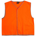 High-visibility orange safety vest with grey contrast binding and V-neck front opening