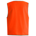 Back view of a hi-vis orange safety vest with grey reflective trim edging