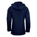 Navy water-resistant jacket with detachable hood, shown from back with visible panelled construction