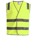 Hi-vis yellow safety vest with grey reflective tape and shoulder panels, V-neck front opening