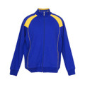 Royal blue track jacket with gold shoulder panels and white piping detail along raglan sleeves