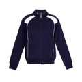 Navy + White ladies' DEMI Two-Tone Track Jacket suitable for women and juniors. This long-sleeve jacket is ideal for activewear, workouts, or team uniforms, featuring a full-zip closure and comfortable fabric.