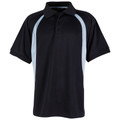 Black CoolDry mesh polo with sky blue contrast panels on shoulders and sides