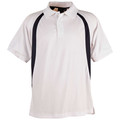 White CoolDry mesh polo with black contrast panels along shoulders and sides