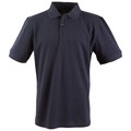 Navy blue cotton knit polo shirt with collar and three-button placket