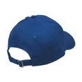 Navy heavy brushed cotton baseball cap with adjustable metal buckle closure, rear angled view